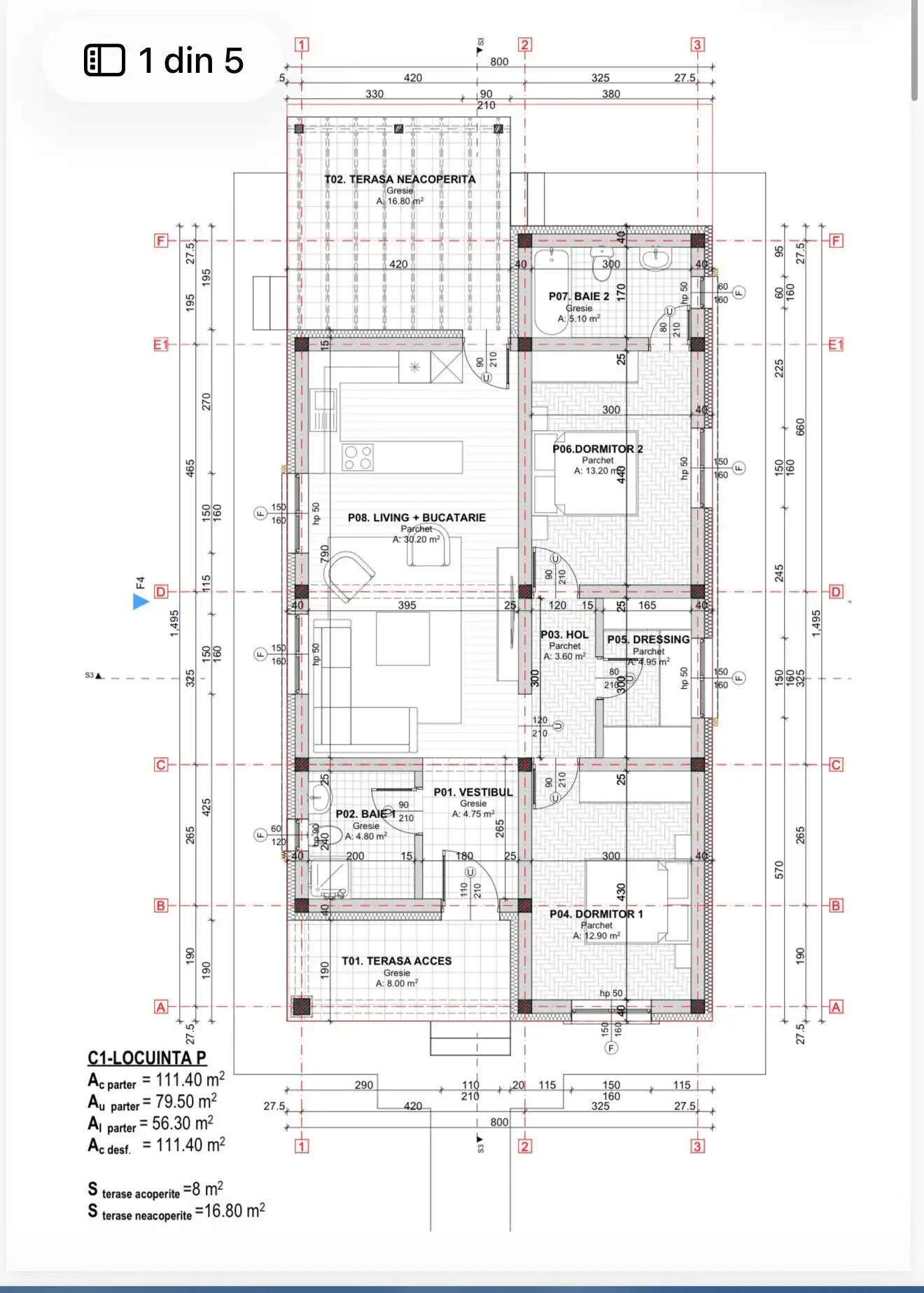 Plan casă cu două dormitoare și dressing SQR Home